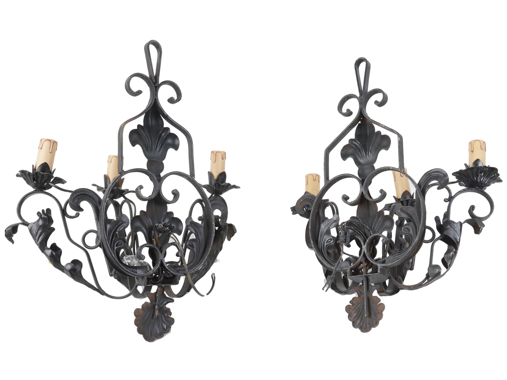 TWO FORGED WALL FIXTURES HOLLYWOOD REGENCY STYLE PIC-1